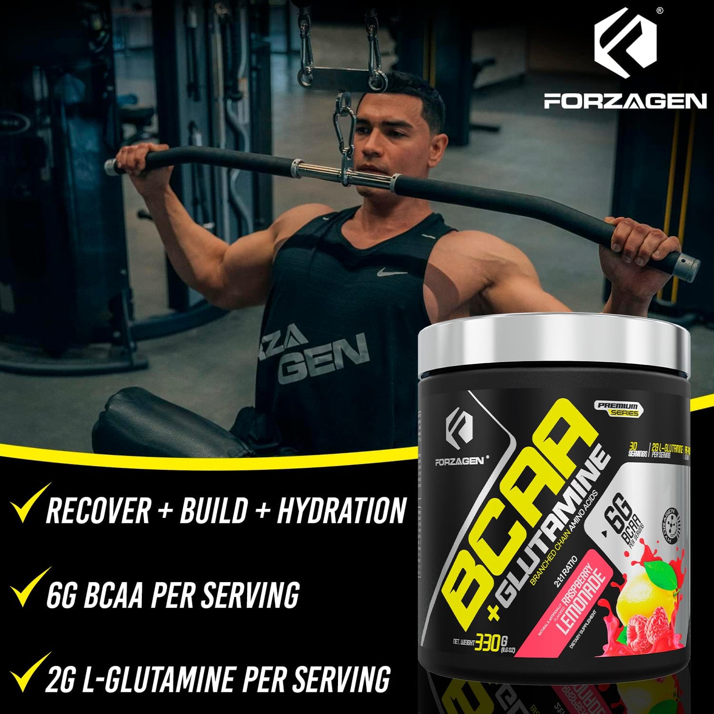 Forzagen BCAAs Amino Acids with Glutamine, Branched Chain Amino Acids Supplements Powder, 11.8 Ounce