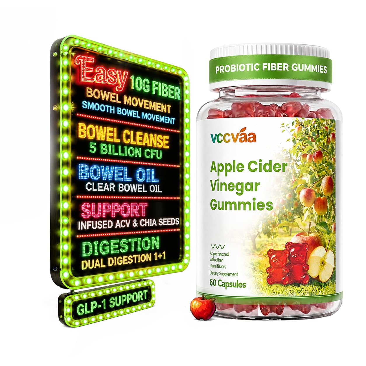 Vccvaa Probiotic Fiber Gummies Gummy 60 Count