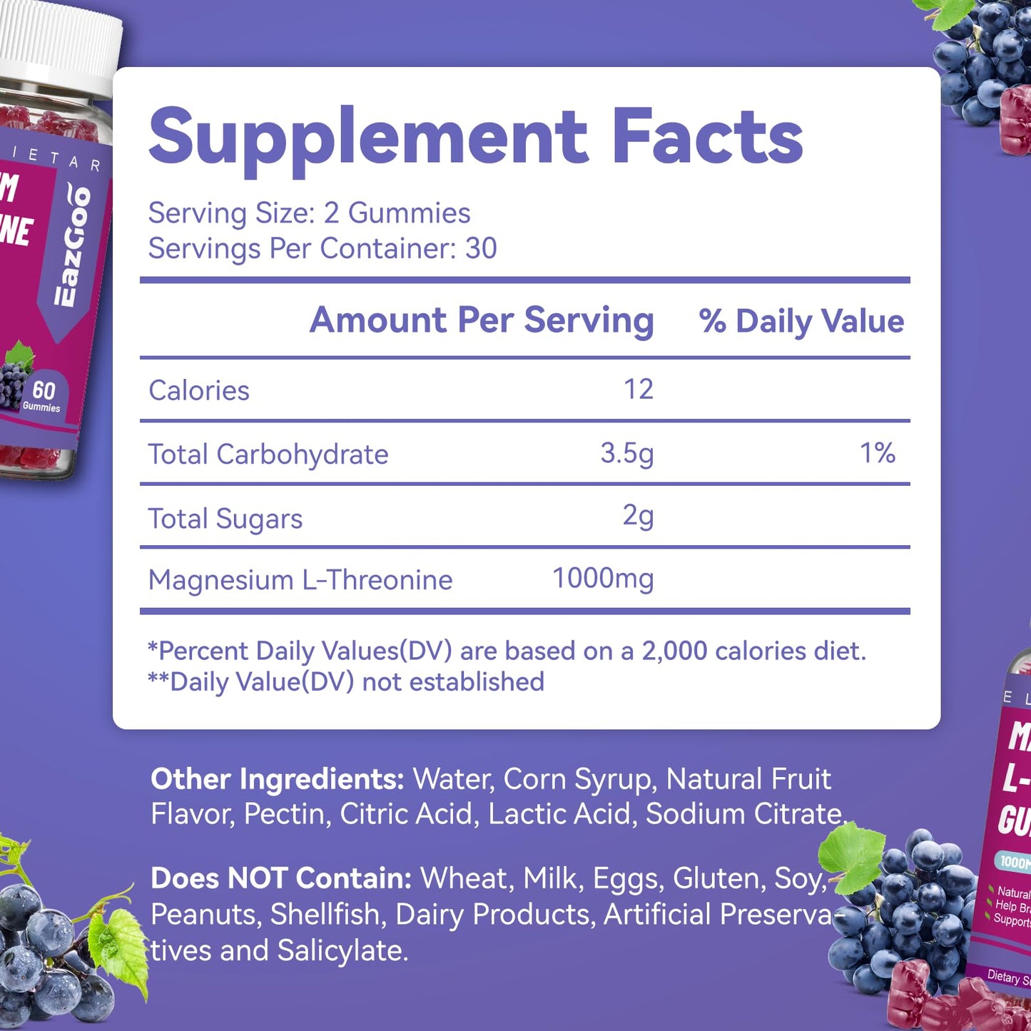 EAZGOO Magnesium Threonine Gummies 1000mg, 60 Count