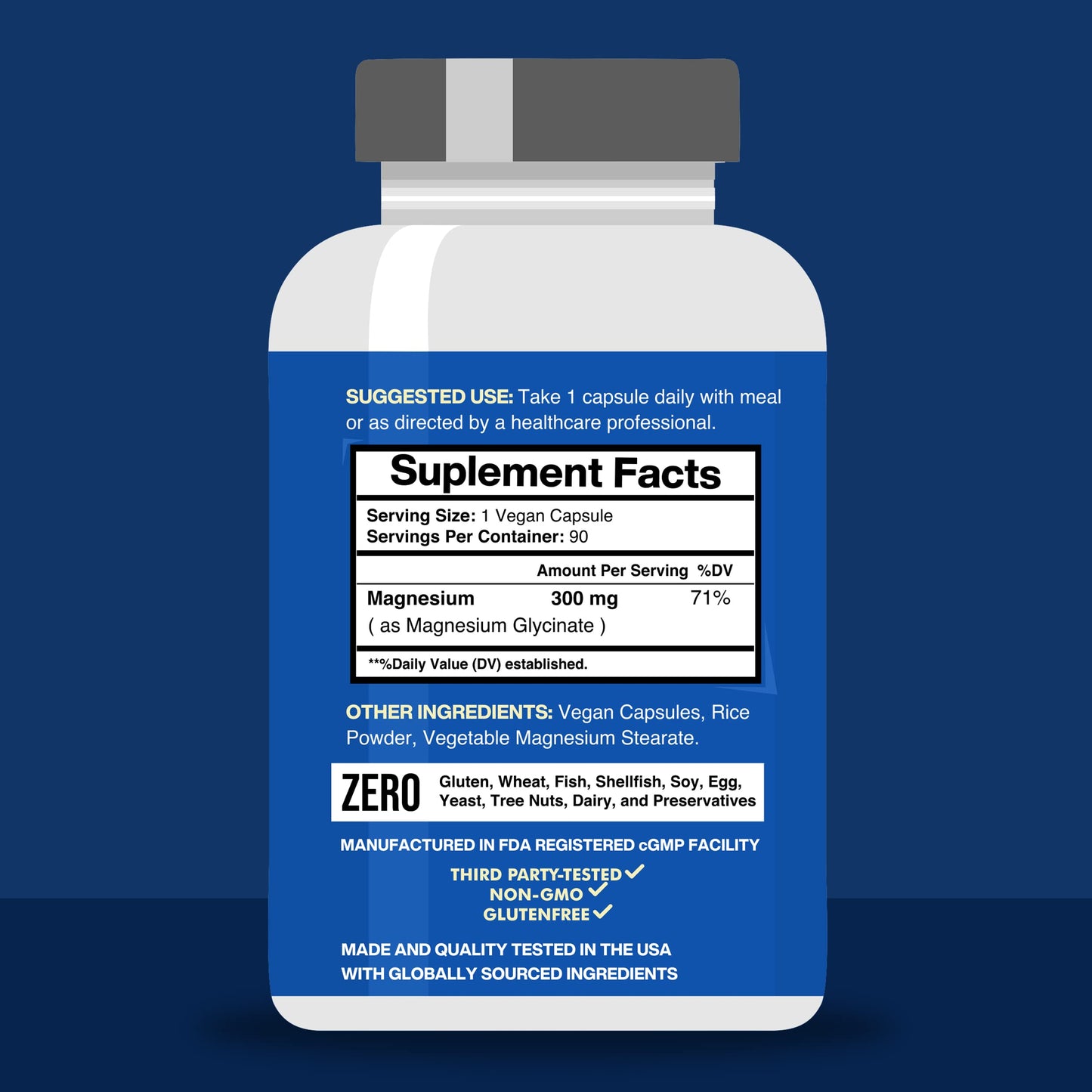 American Standard Supplements Magnesium Glycinate 300mg Capsule, 90 Capsules