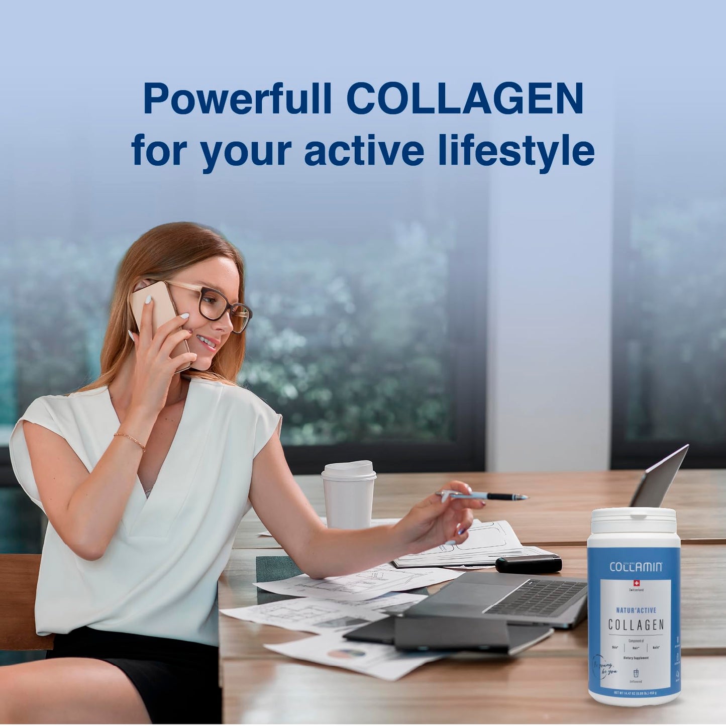 Collamin Natur’Active Hydrolyzed Collagen Peptides from Grass-Fed Swiss Bovine, Unflavored, 9.97 Ounce Powder