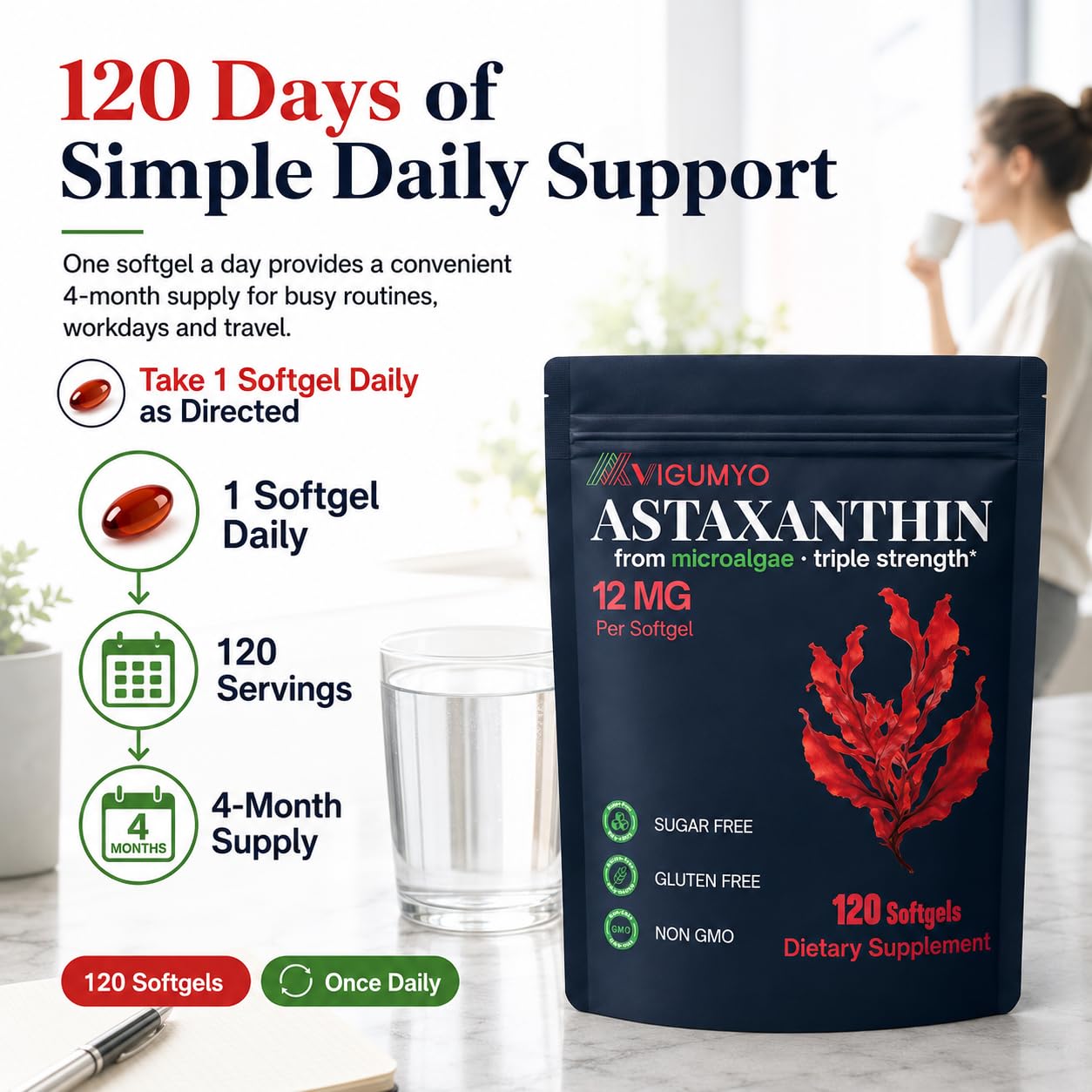 VIGUMYO Astaxanthin Supplement Capsules 120 Capsules