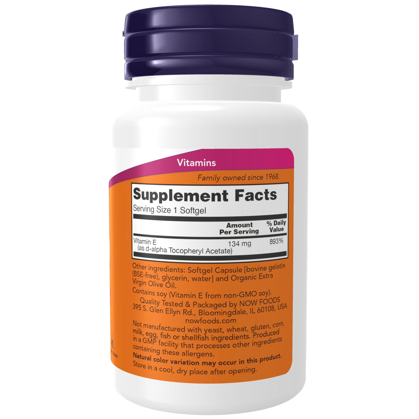 NOW Foods Vitamin E 200 IU D-Alpha Tocopheryl Softgels, 100 Count
