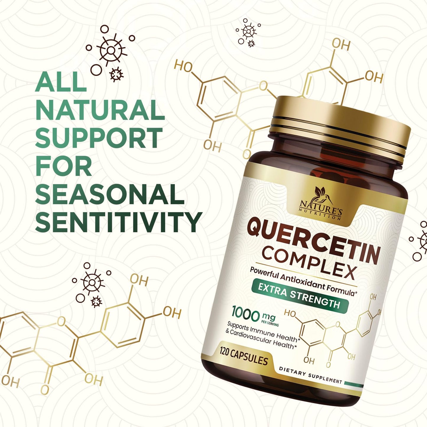 Nature's Nutrition Quercetin Dihydrate 1000mg Veggie Capsules, 120 Count