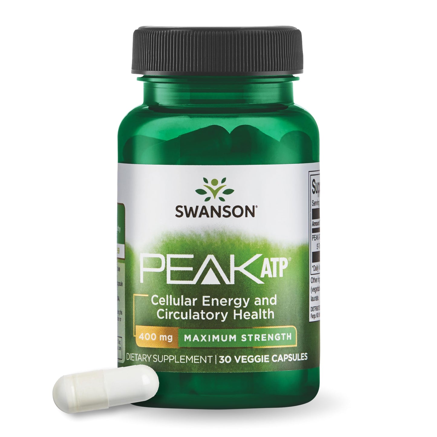 Swanson Maximum Strength Peak ATP Cellular Energy Supplement 400 mg Capsule, 30 Veggie Capsules
