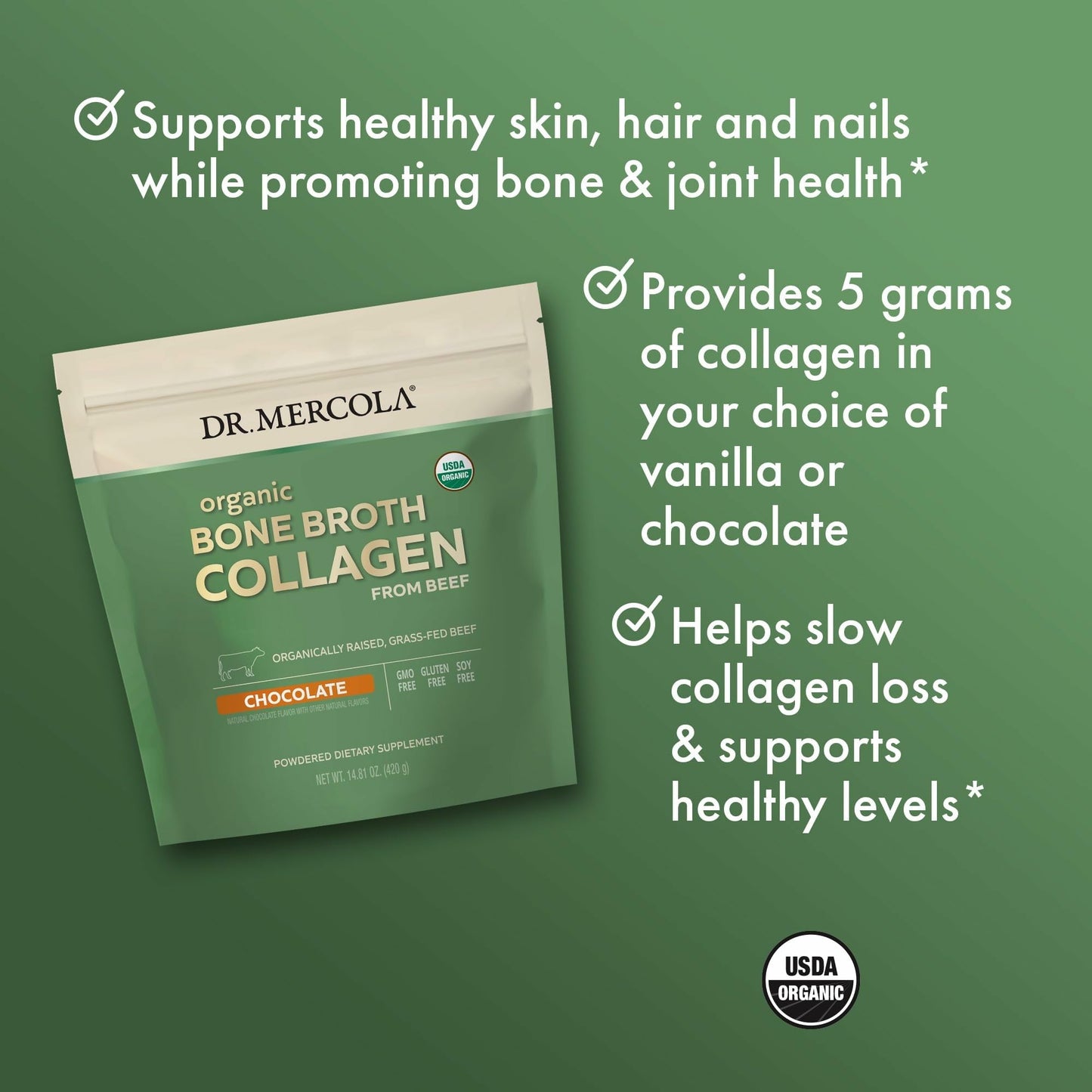 Dr. Mercola Organic Bone Broth Collagen Powder 14.81 Ounce