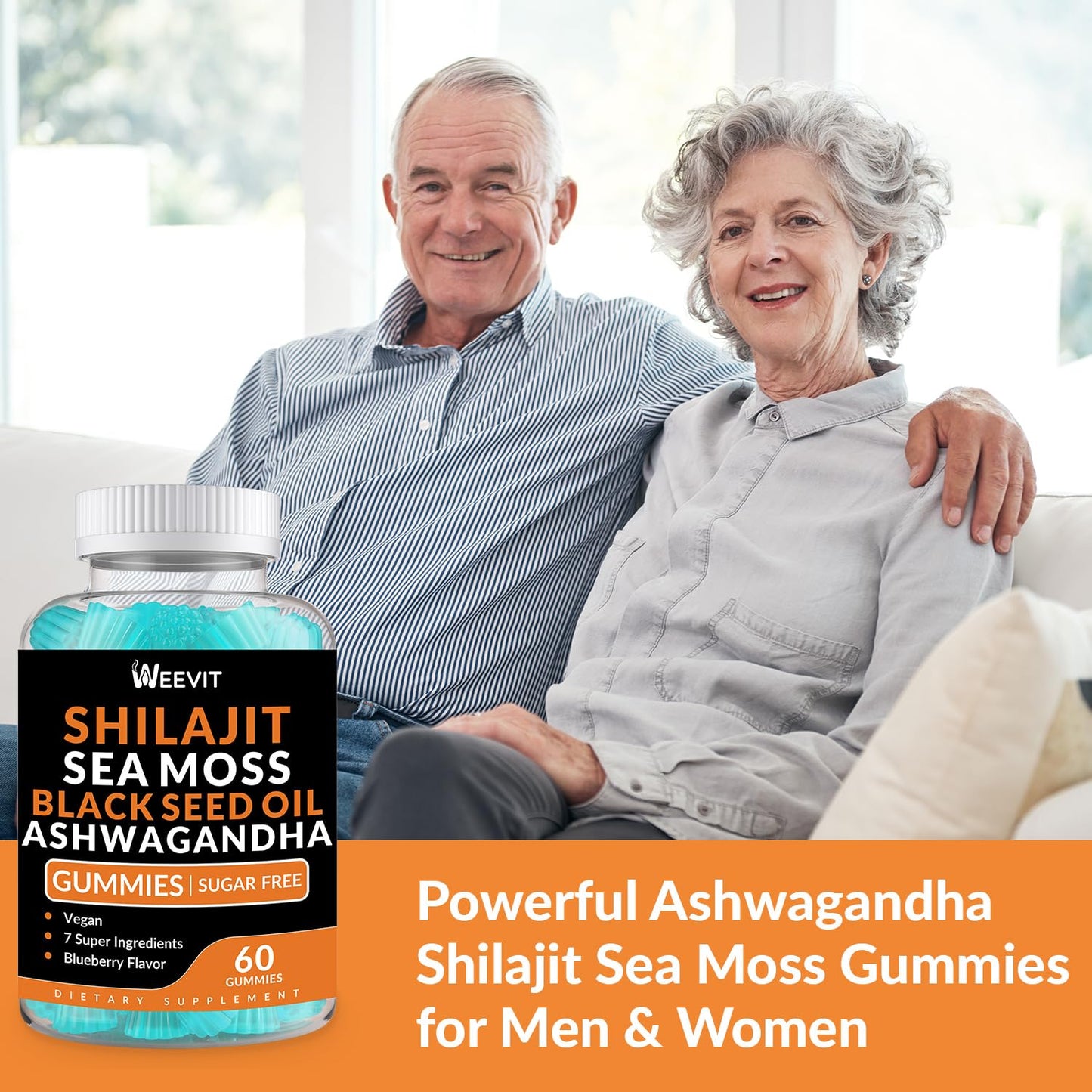 WEEVIT Shilajit Sea Moss Ashwagandha Gummies with Turmeric, Black Seed Oil, Vitamin C & D, Immune & Energy Support, 120 Gummies