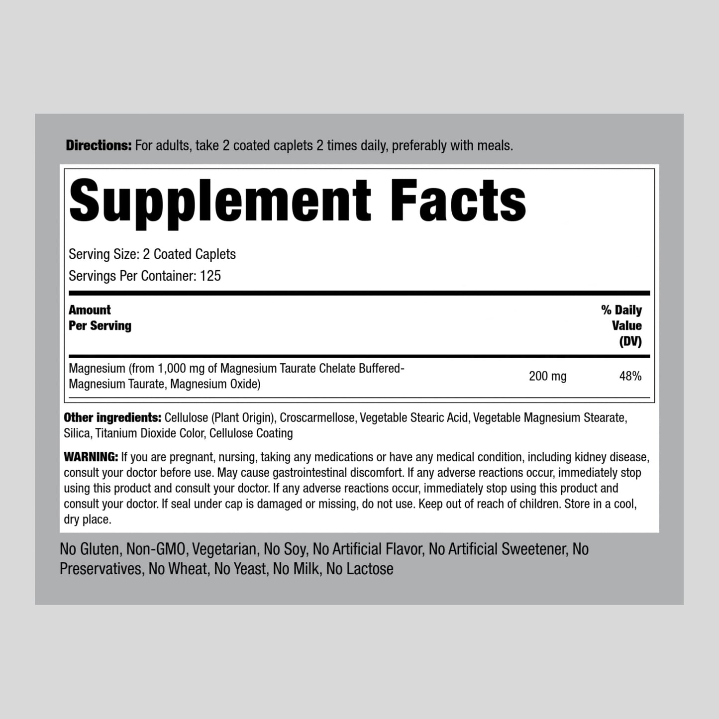 Piping Rock Magnesium Taurate 1000mg Caplets, 250 Count