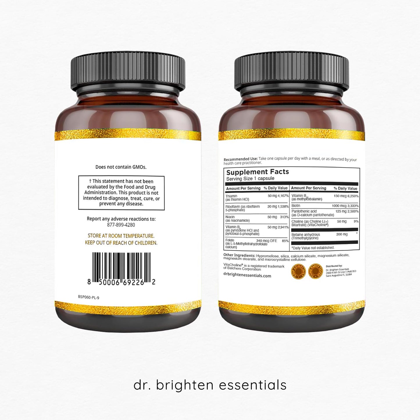 Dr. Brighten B-Active Plus - B Vitamin Complex Dietary Supplement in Their Coenzymated Forms Supports Methylation Capsules 30