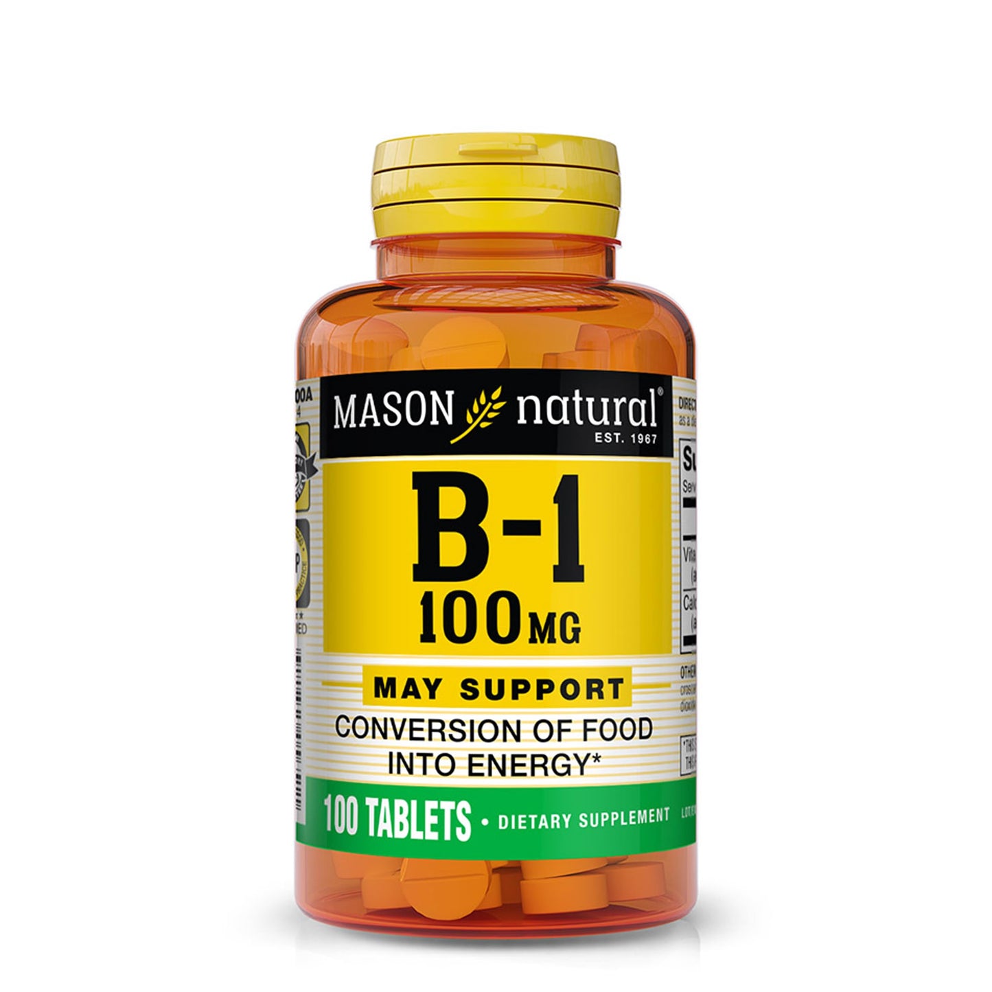 MASON NATURAL Vitamin B1 (Thiamin) 100 mg Tablets, 100 Count