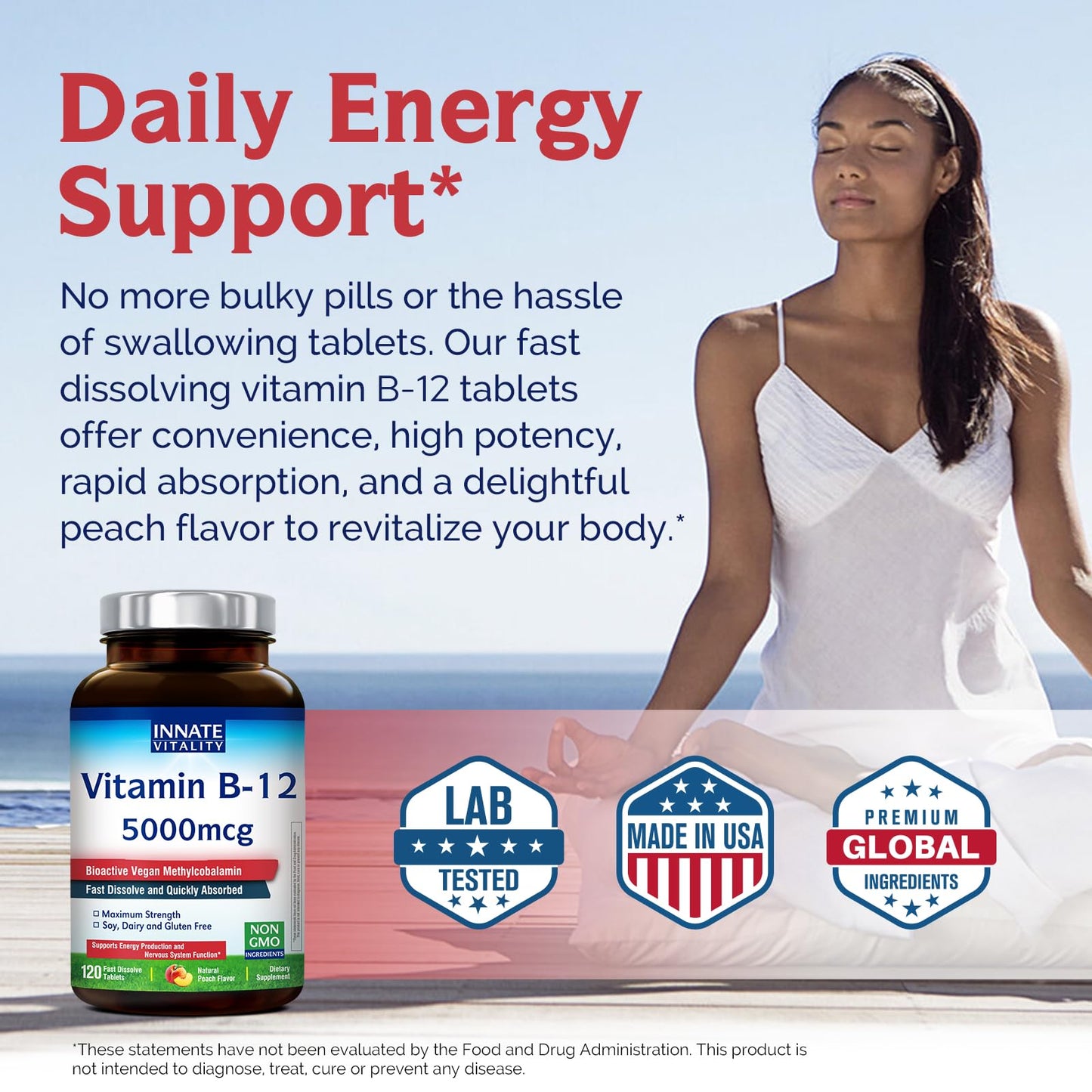 Innate Vitality Vitamin B12 5000mcg Methylcobalamin Vegan Tablet, 120 Count