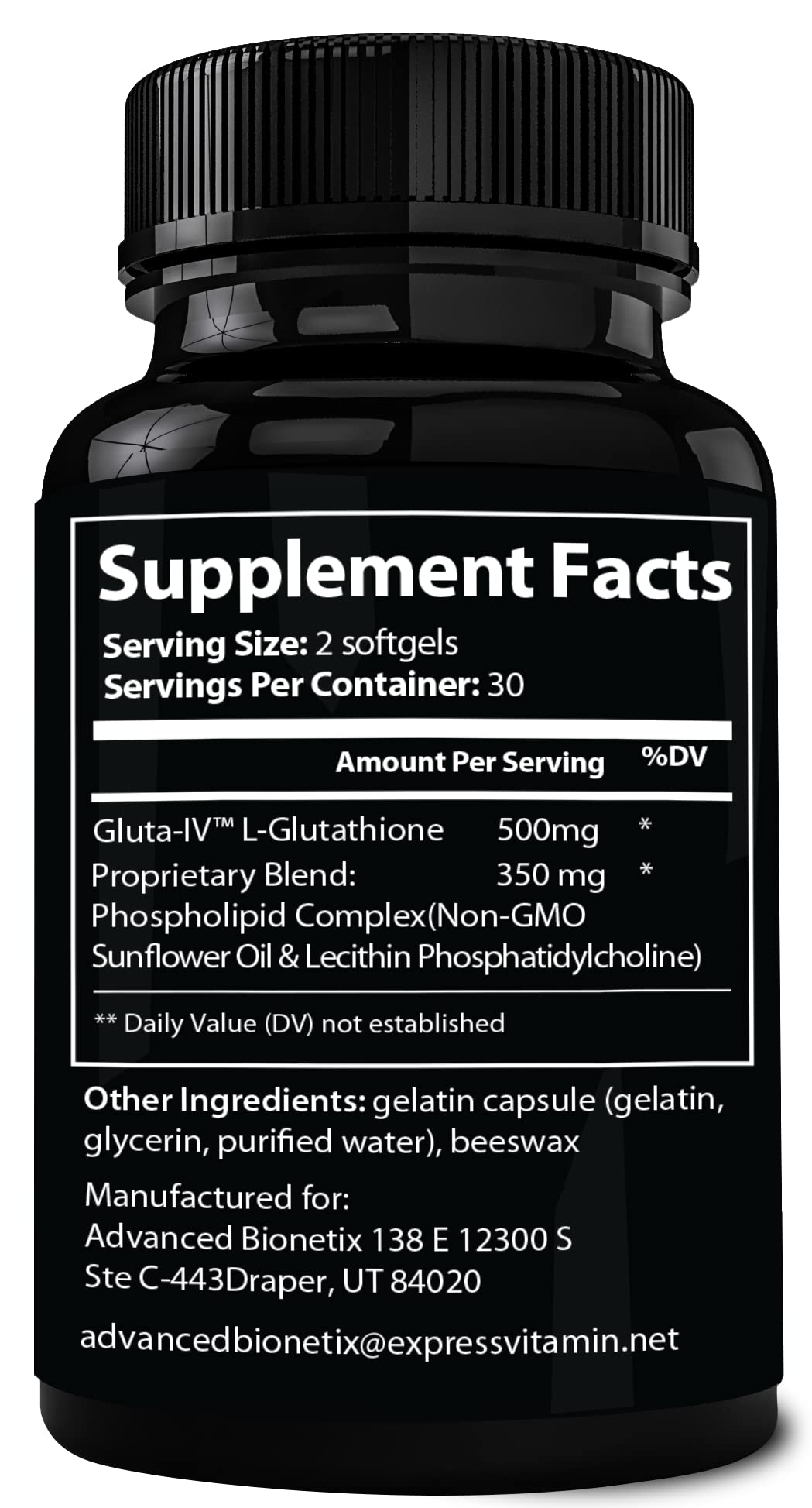 Advanced Bionetix 850mg Liposomal Glutathione Supplement Softgels, 60 Count