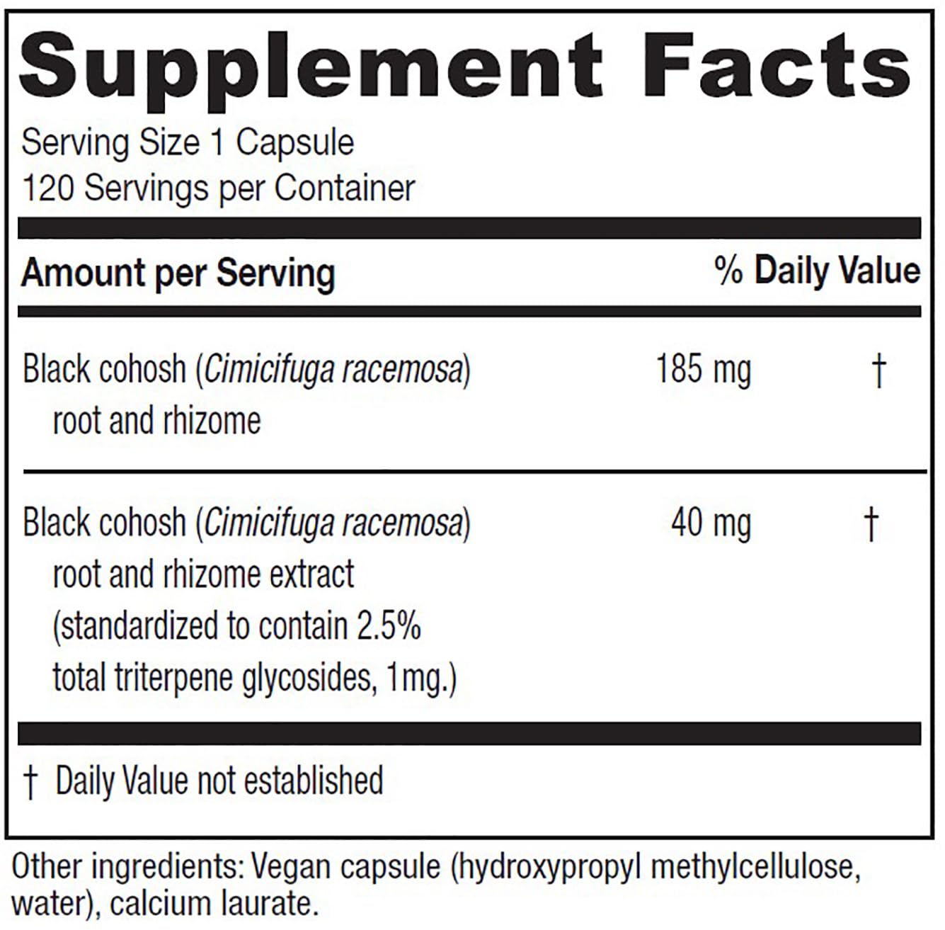 Vitanica Black Cohosh Cimicifuga Extract Plus Capsules 120