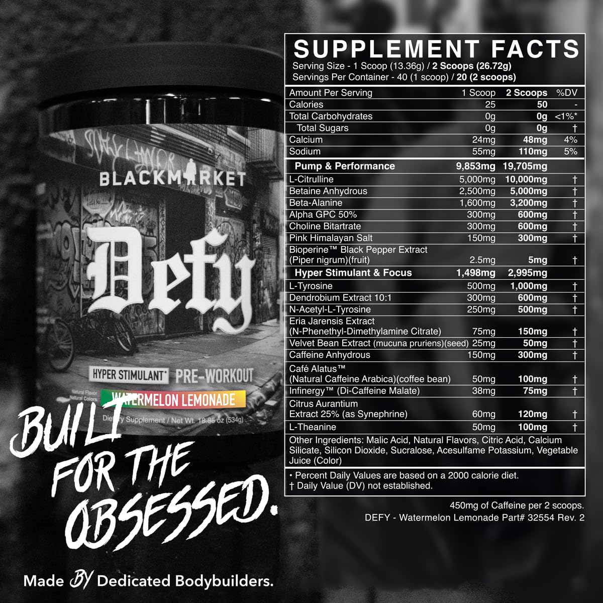 BLACKMARKET DEFY High-Stimulant Pre-Workout Powder 18 Servings