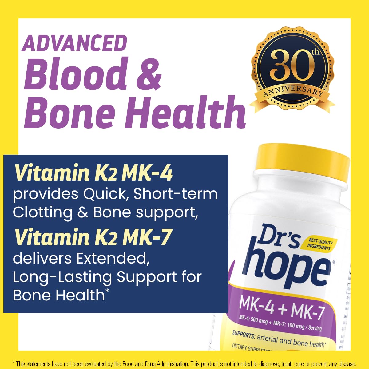 Dr’s Hope Vitamin K2 MK4 & MK7 600 mcg High Potency Dual Action Capsules, 90 Count