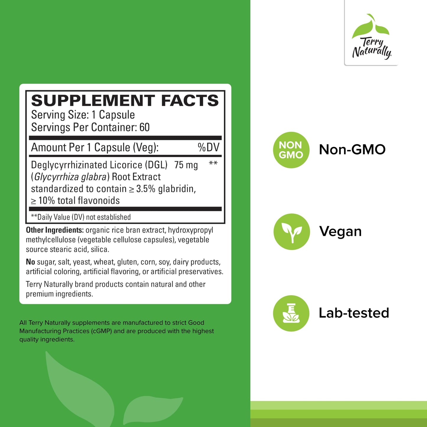 Terry Naturally Advanced DGL Licorice 75 mg, 3.5% Glabridin - 60 Capsules