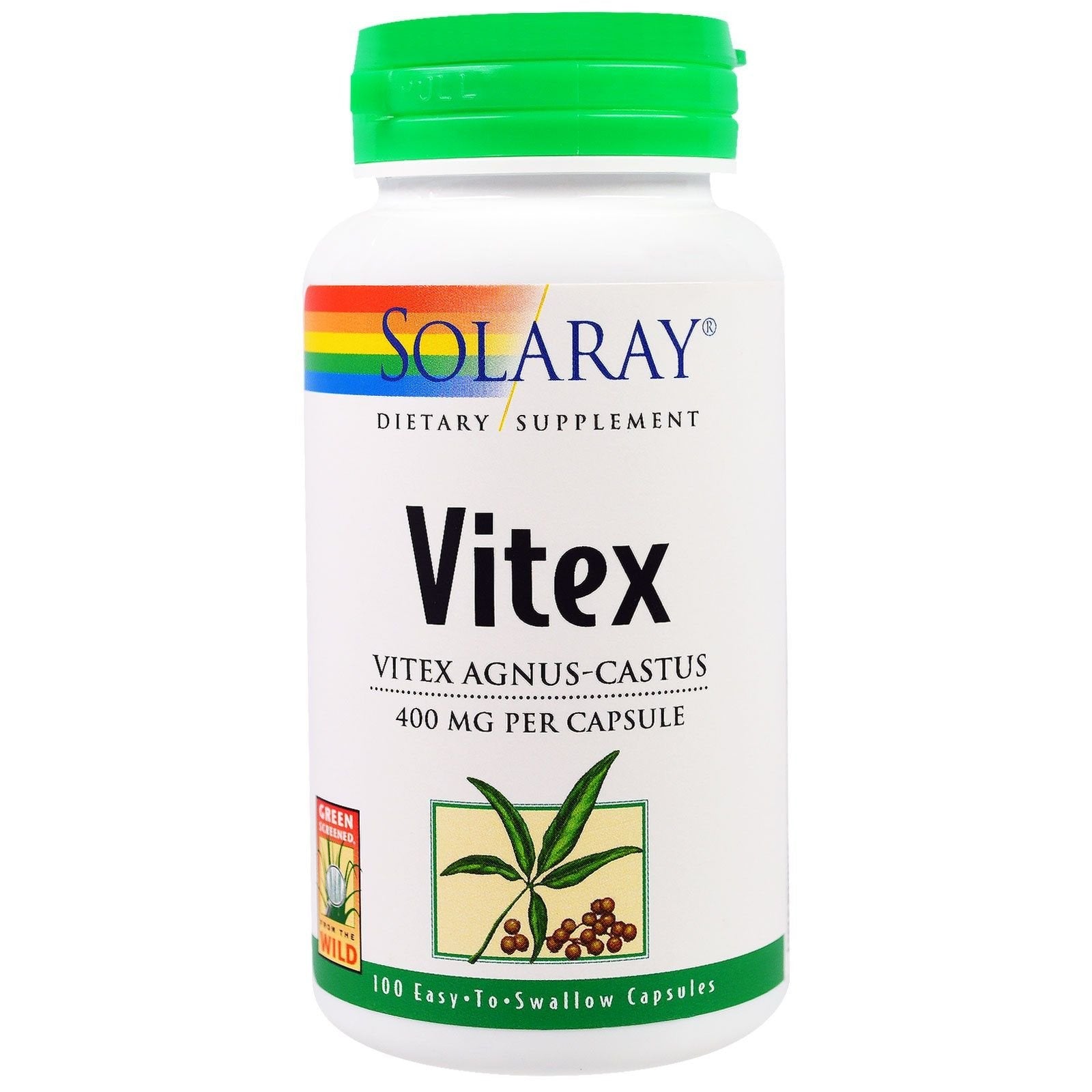 Solaray Vitex Whole Berry 400 mg VegCap, 100 Vegetarian Capsules