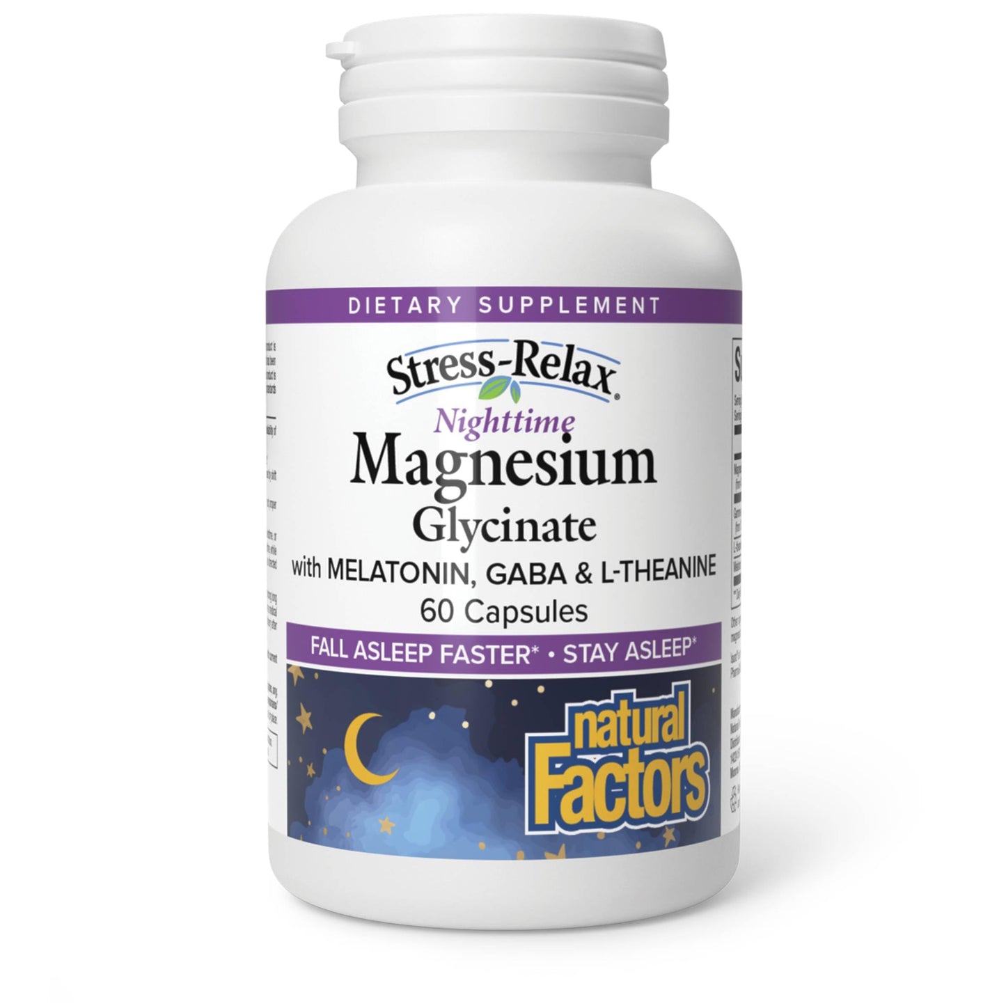 Natural Factors Stress-Relax Nighttime Magnesium Glycinate with L-Theanine, Melatonin & PharmaGABA Capsules, 60 Count