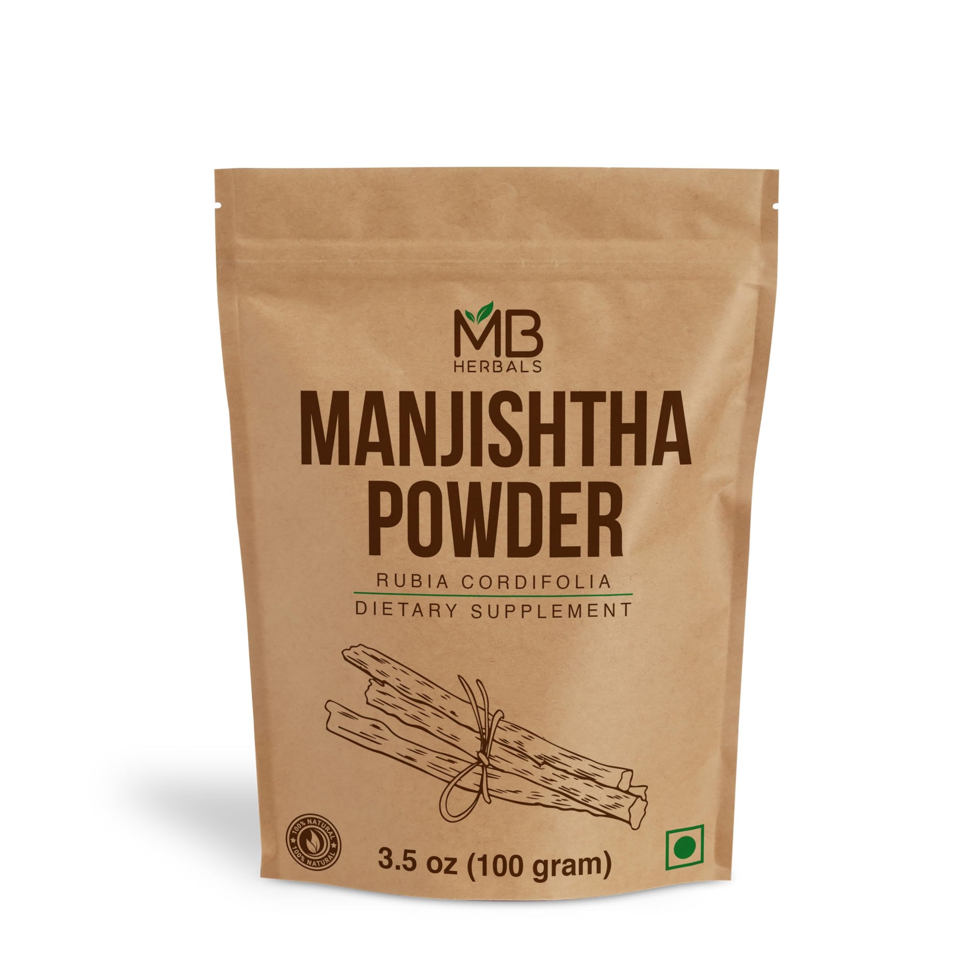 MB Herbals Manjishtha Rubia cordifolia Root Indian Madder Powder, 3.5274 oz