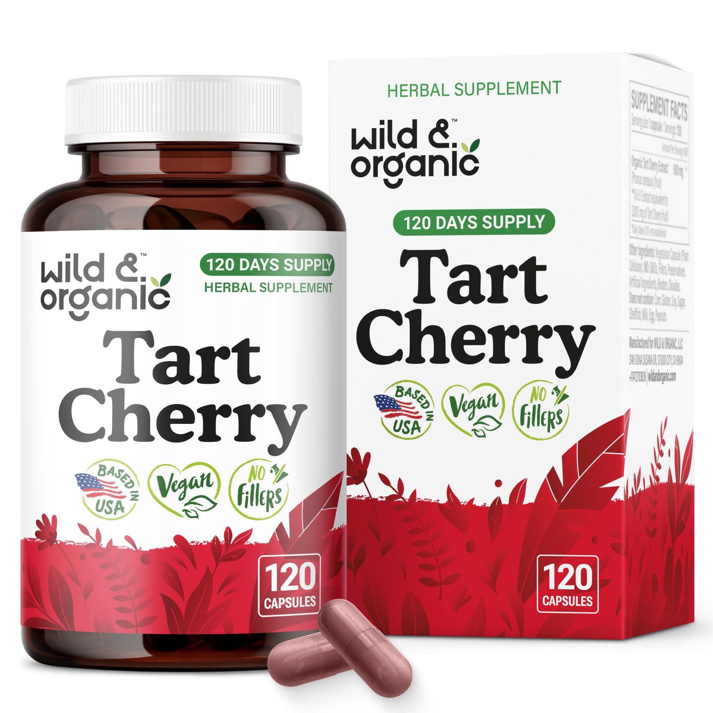 Wild & Organic Tart Cherry 600 mg Capsules, 120 Count