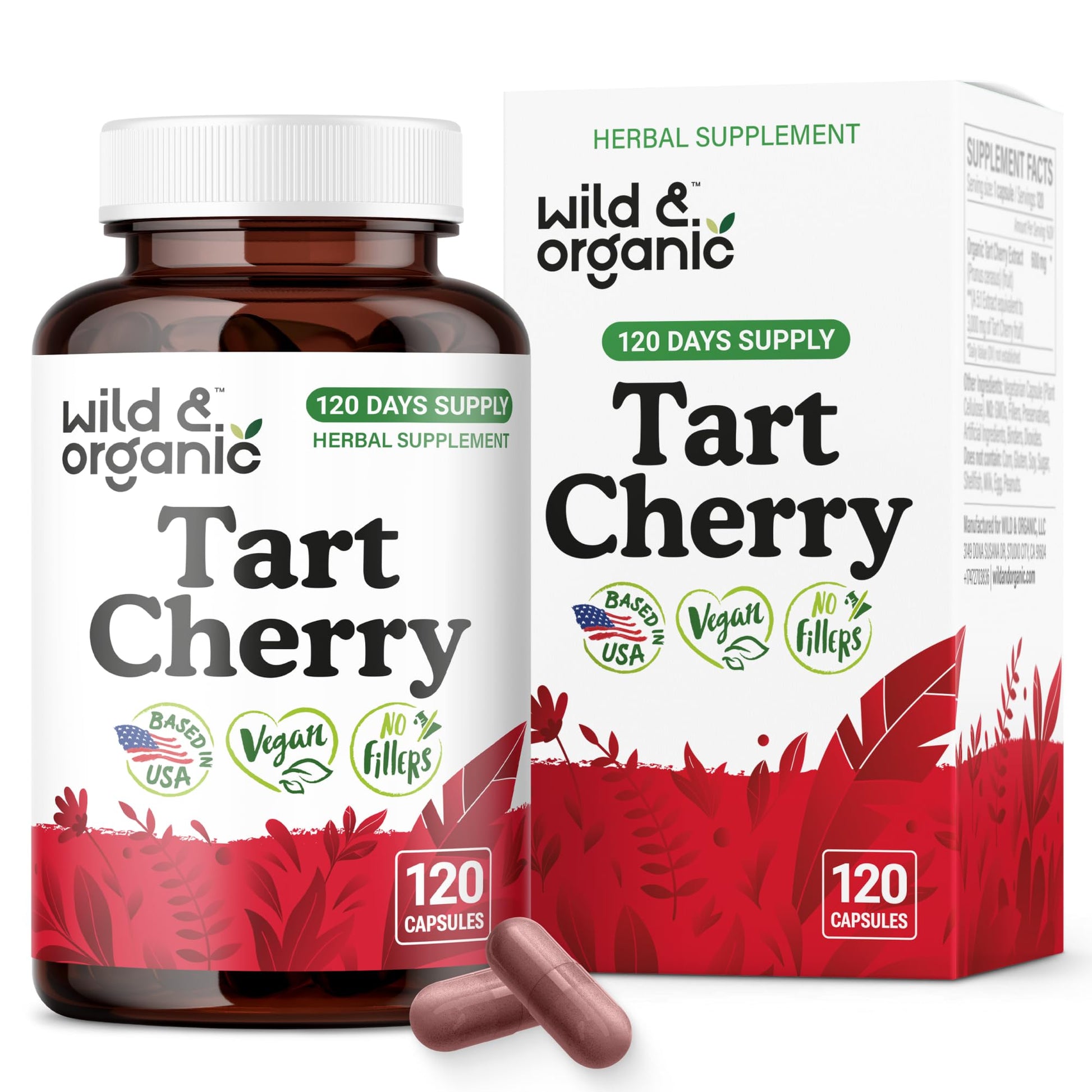 Wild & Organic Tart Cherry 600 mg Capsules, 120 Count