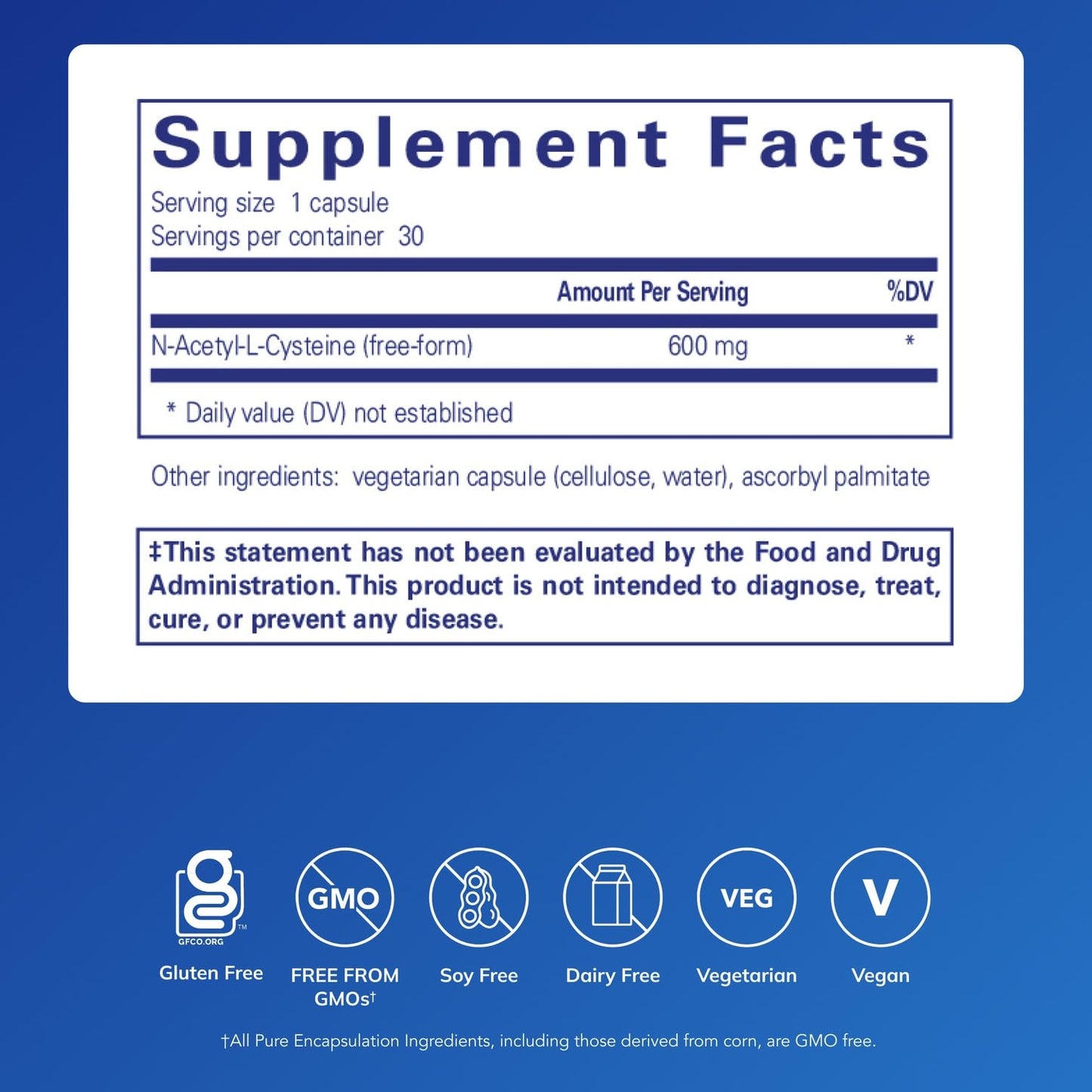 Pure Encapsulations NAC 600 mg N-Acetyl Cysteine Capsules, 30 Count
