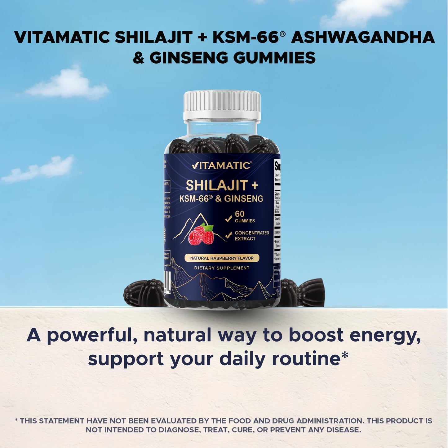 Vitamatic Shilajit with KSM-66 Ashwagandha & Ginseng Extract Gummies, 60 Count