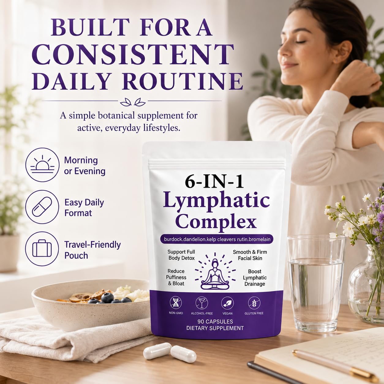 Lence 6-in-1 Lymphatic Complex Capsules, Botanical Blend, 90 Count