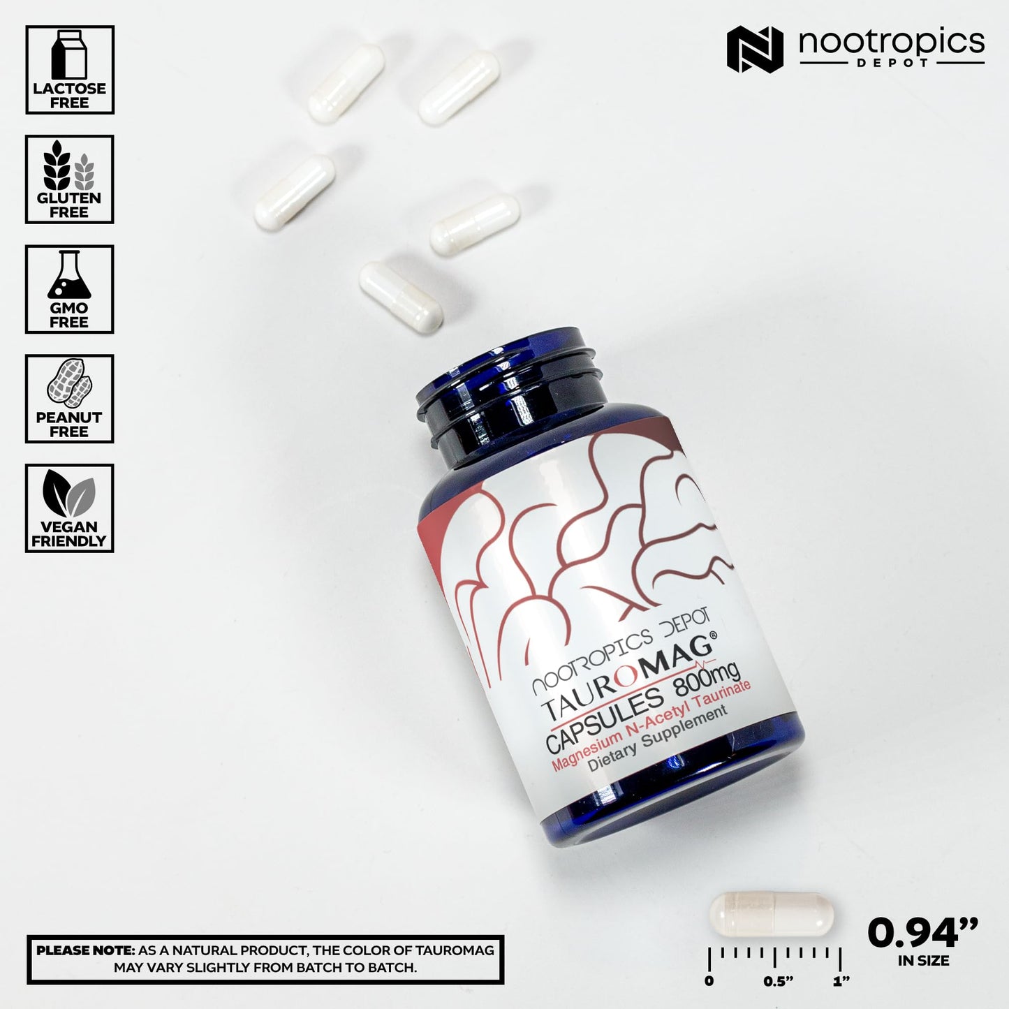 Nootropics Depot Tauromag Magnesium N-Acetyl Taurinate Capsules, 800mg, 30 Count