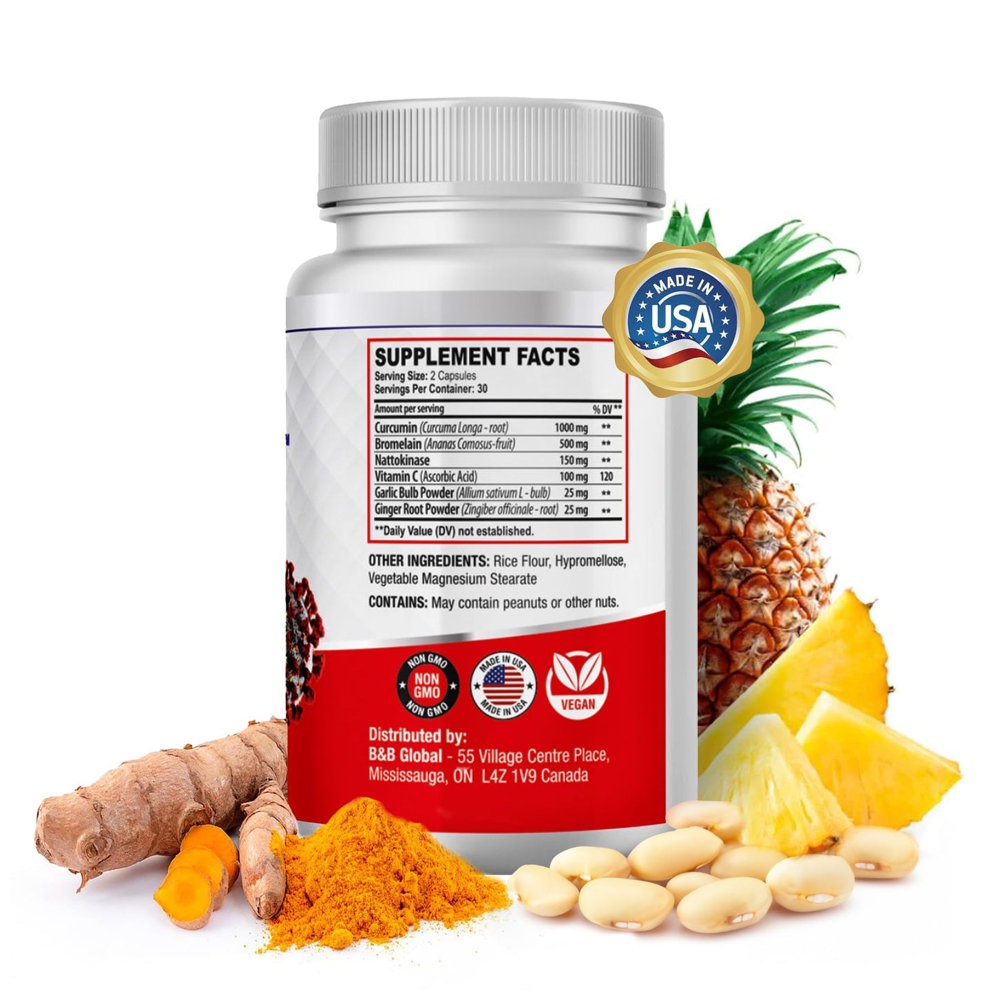 Spike Protein Detox 3-in-1 Nattokinase 4000 FU, Bromelain 500mg, Curcumin 1000mg, 60 Capsules