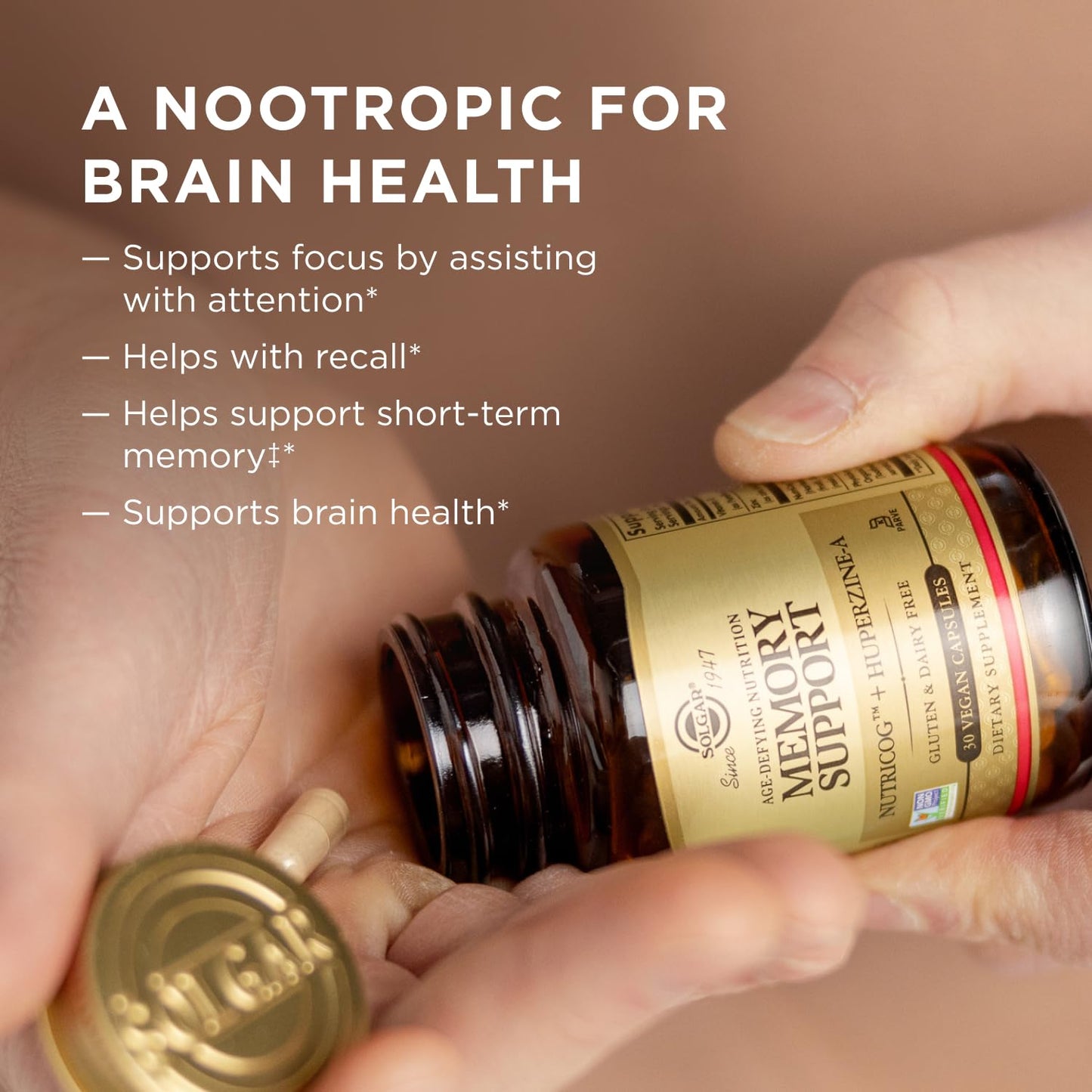 Solgar Memory Support Brain Dietary Supplement for Memory and Focus, 30 Capsules
