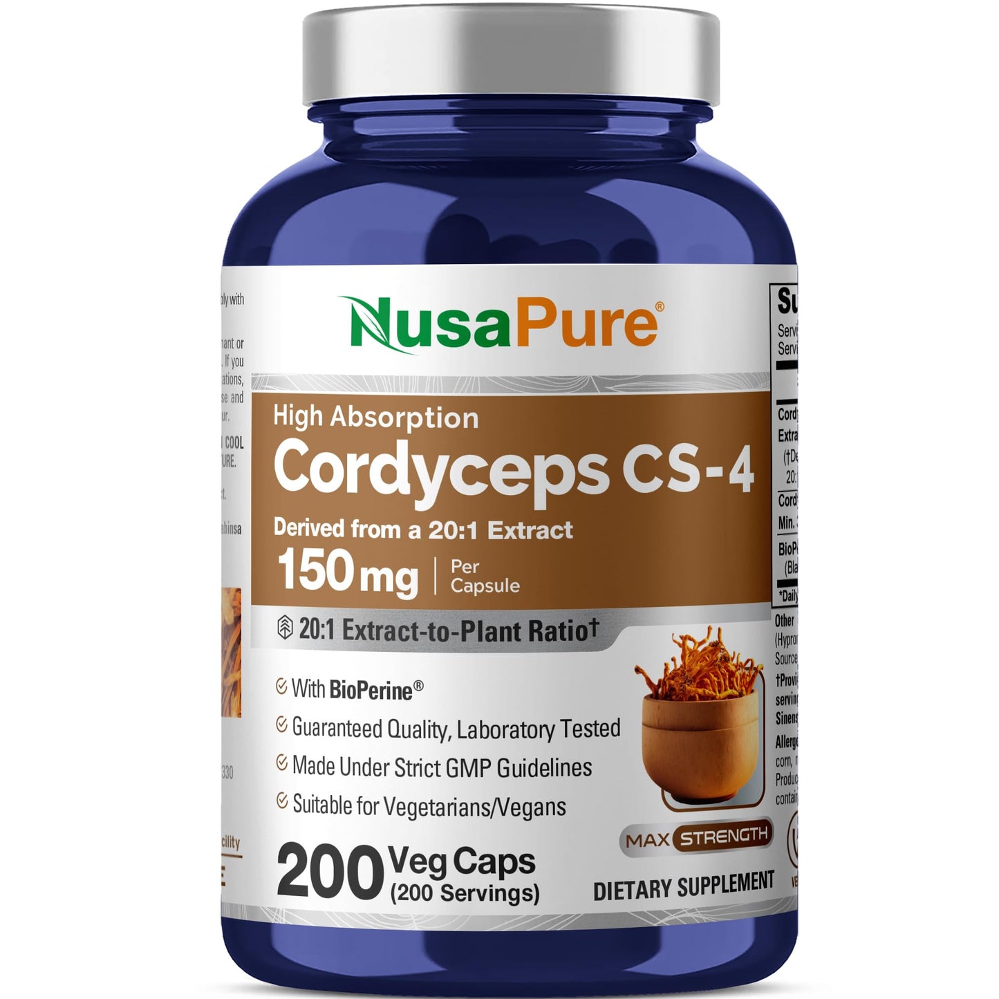 NusaPure Cordyceps CS-4 Capsules, 200 Count