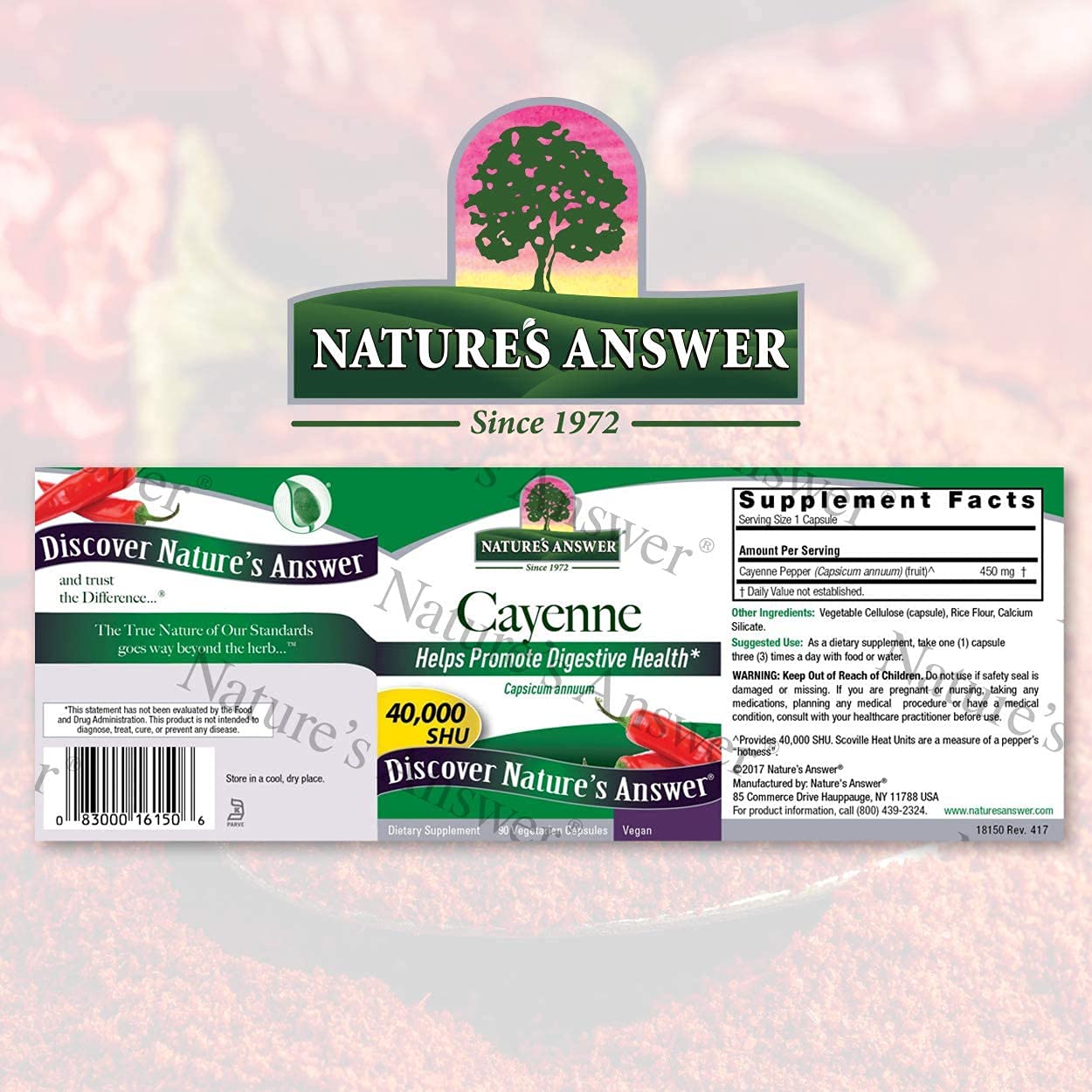 Nature's Answer Cayenne Pepper Powder Capsule Supplement, 90 Capsules