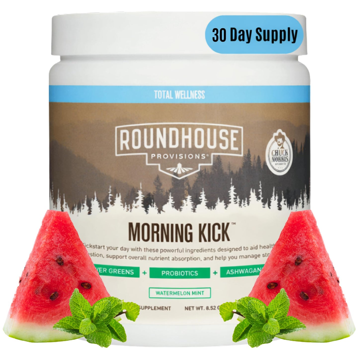 ROUNDHOUSE PROVISION Morning Kick Greens Watermelon Mint Powder 9.1 Ounce