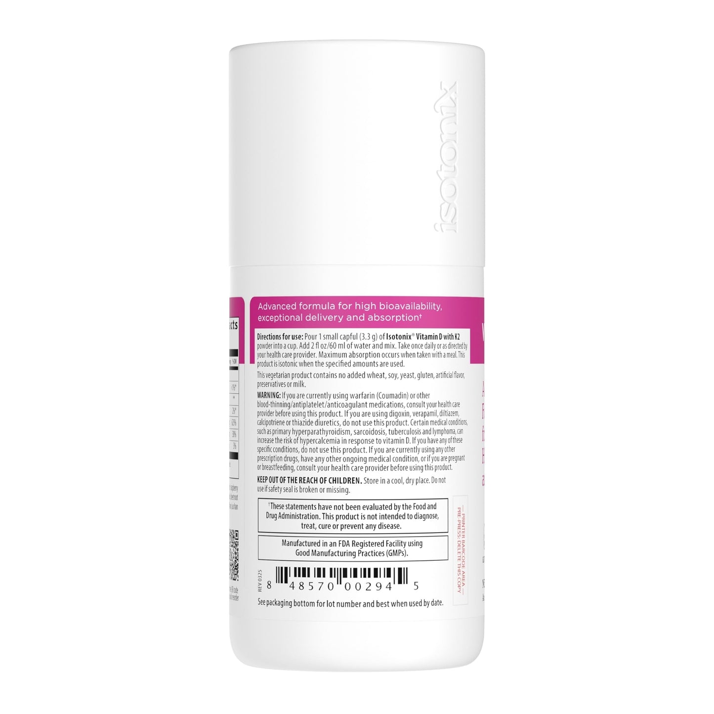 Isotonix Vitamin D3 with K2, Bone & Immune Support Powder 3.5 Ounce