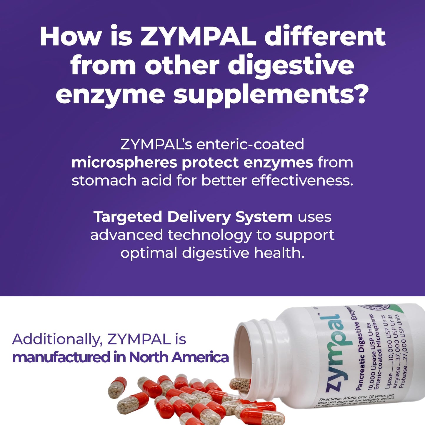 ZYMPAL Pancreatic Digestive Enzymes High-Potency Pancreatic Digestive Enzyme Supplement 10,000 Lipase USP Units Capsules 50
