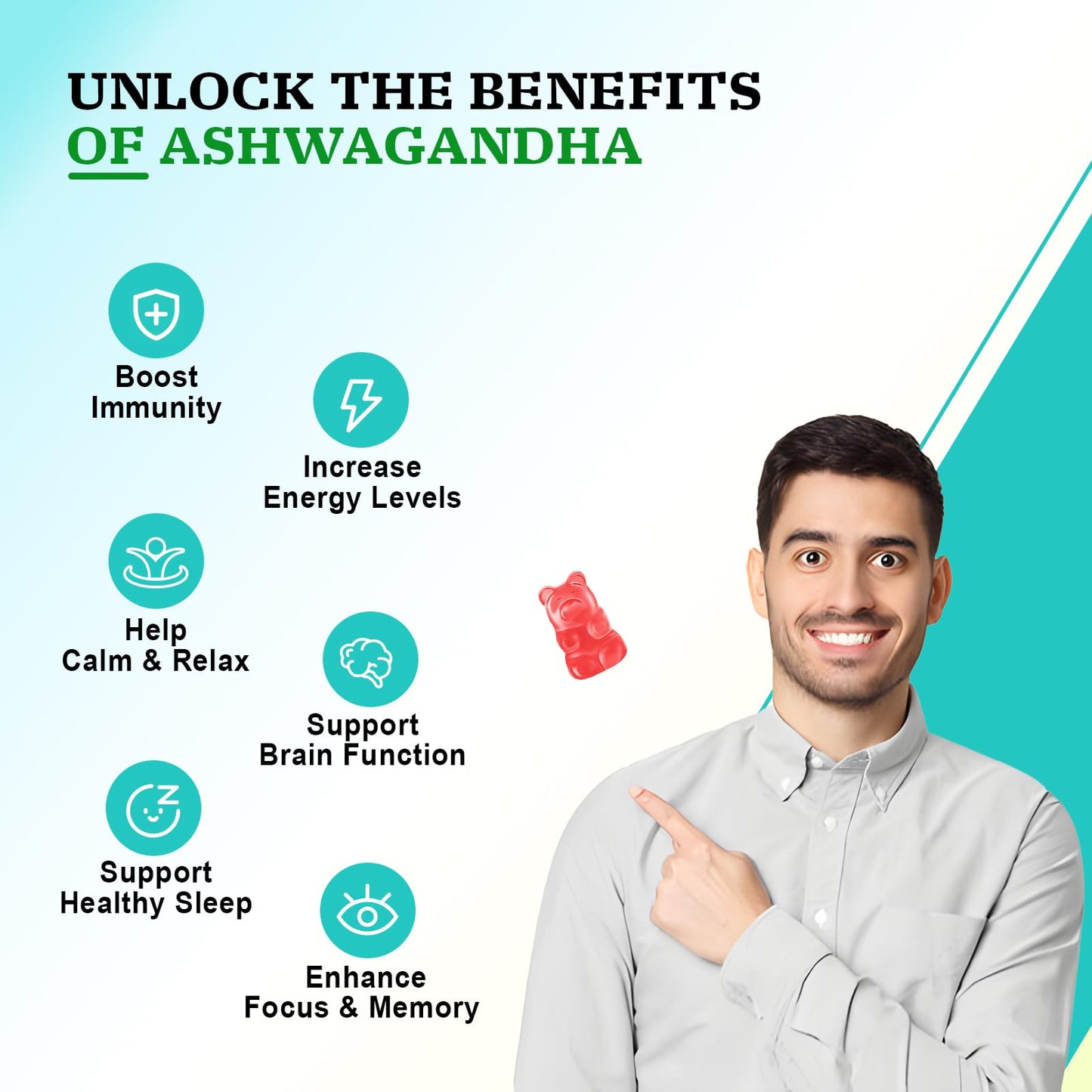 Vazatisi Ashwagandha Gummies with Turmeric GABA Mood Energy and Immune Support, 60 Gummies