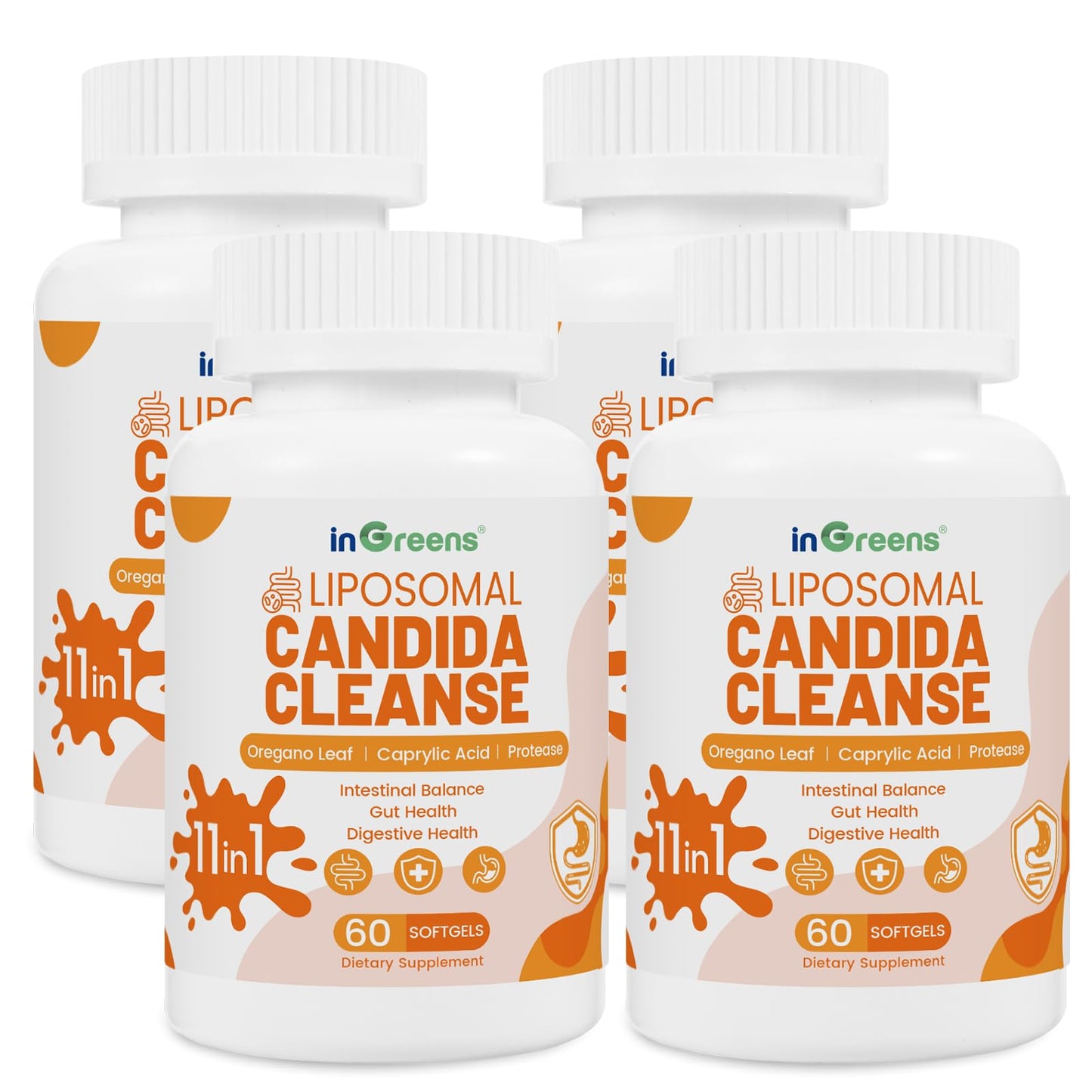 inGreens 11-in-1 Candida Support Supplement, Antifungal Overgrowth, Intestinal Detox & Gut Health for Women & Men, Balance Probiotic, Natural Herbal Oregano & Caprylic Acid Softgels 240