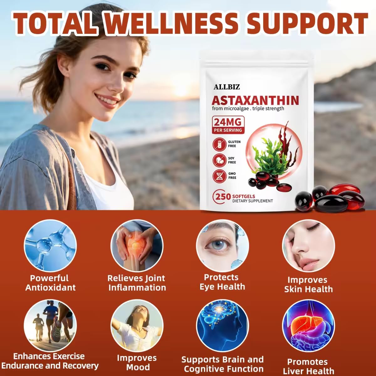 ALLBIZ Astaxanthin 24mg Softgels 250