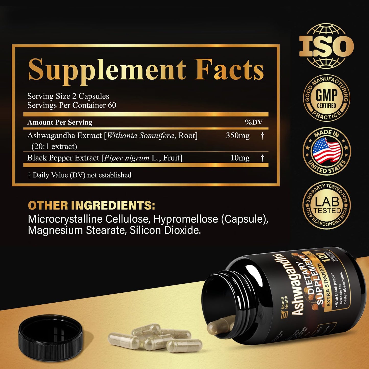 SoundHealth Organic Ashwagandha Capsules 120 Capsules