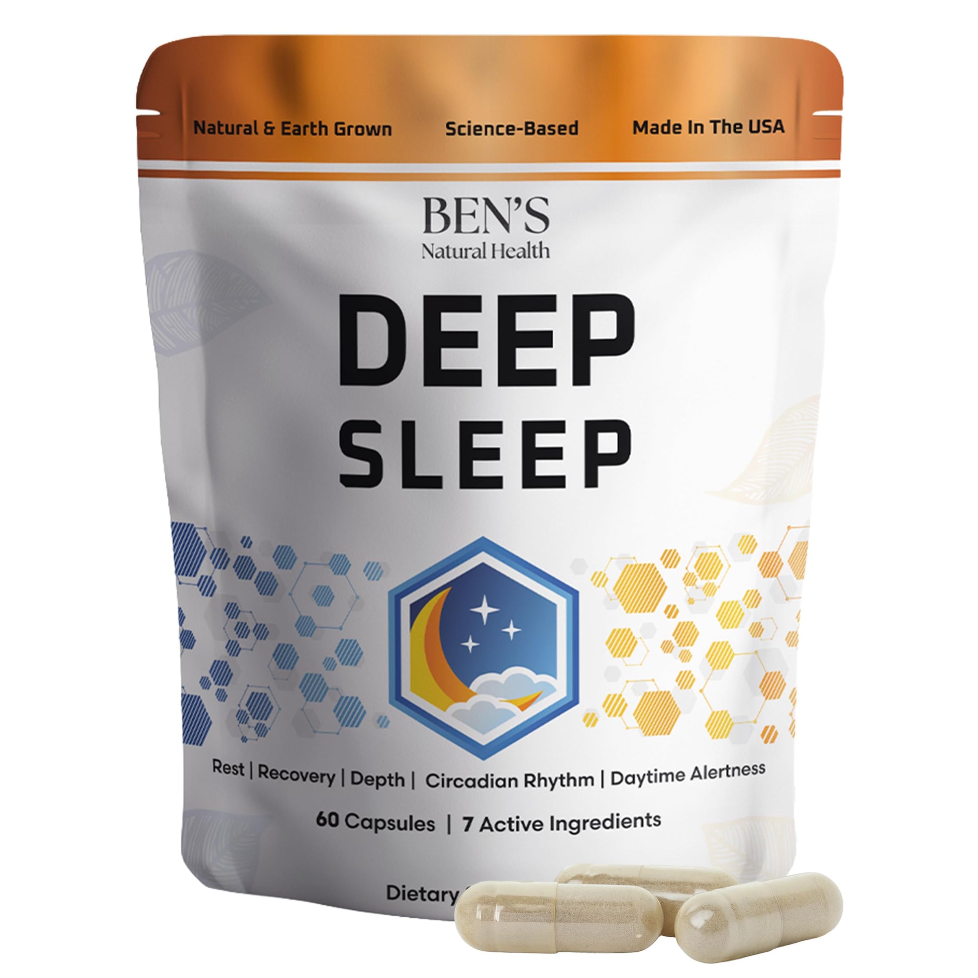 Ben's Natural Health Deep Sleep Support Supplement with Melatonin, Ashwagandha, L-Theanine, Chamomile and Lavender, 30 Capsules