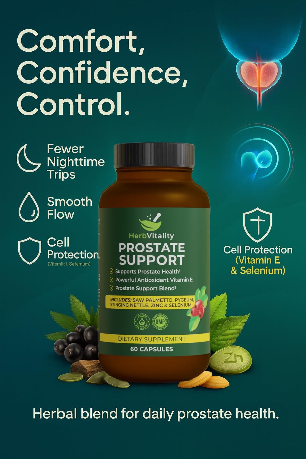 Herb Vitality Prostate Support Supplement Capsule, 60 Capsules