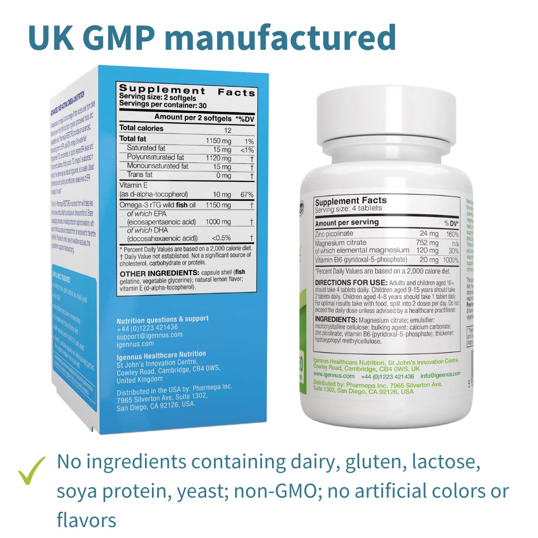 Igennus Healthcare Nutrition Pharmepa Restore EPA + Neurobalance Zinc, Magnesium & Vitamin B6 Mood Health Bundle for Attention & Focus 2 Capsules