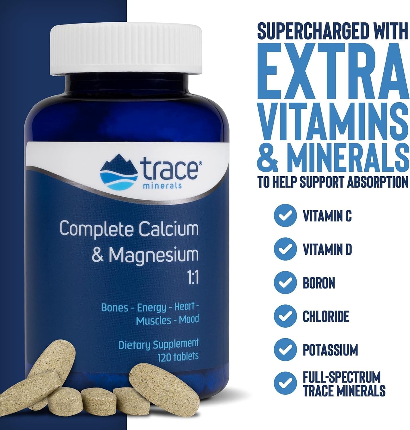 Trace Minerals Complete Calcium & Magnesium 1:1 Tablets 120