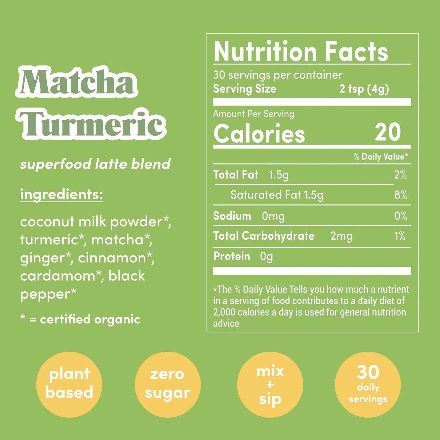 GOLDE Superfood Latte Blend Matcha Turmeric Powder, 4.2 oz