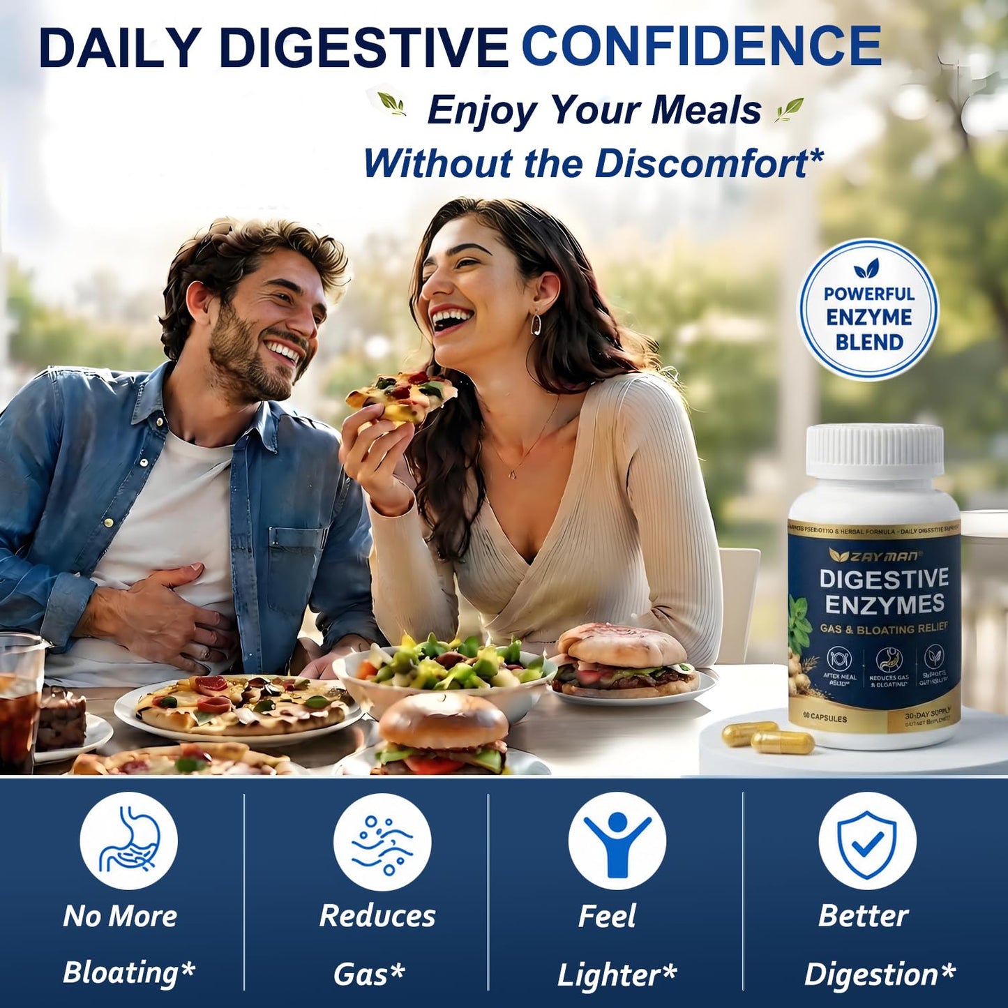 ZAYMAN Digestive Enzymes for Bloating & Gas Relief After Meals, 60 Capsules