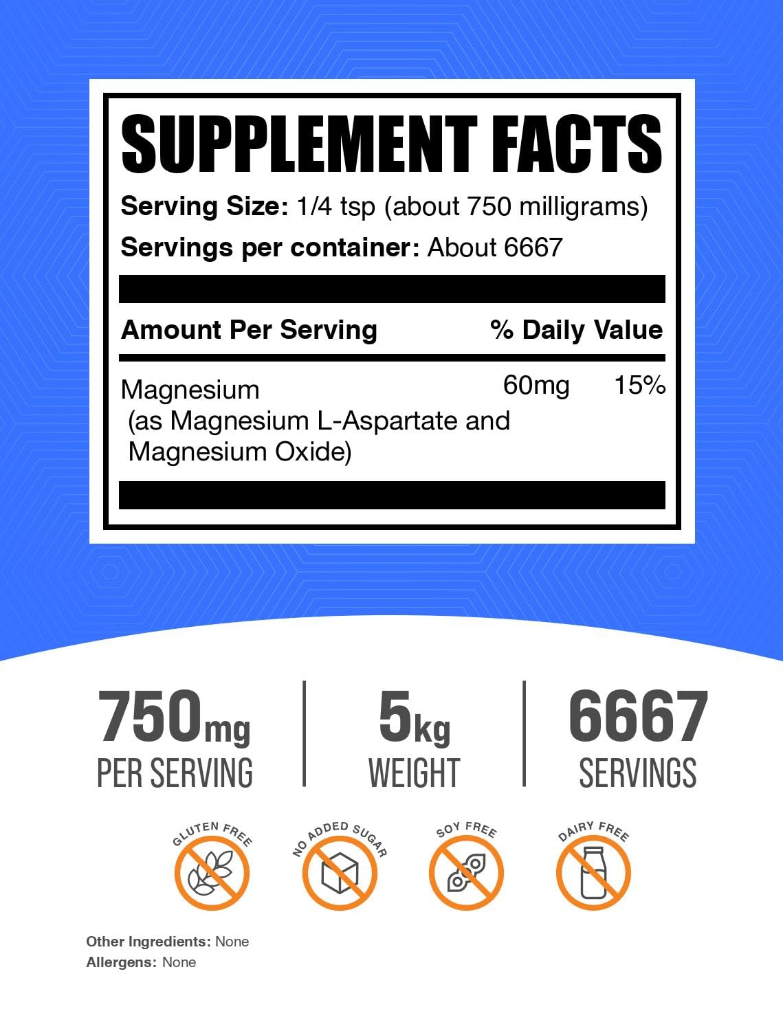BulkSupplements Magnesium L-Aspartate Powder Pack of 5