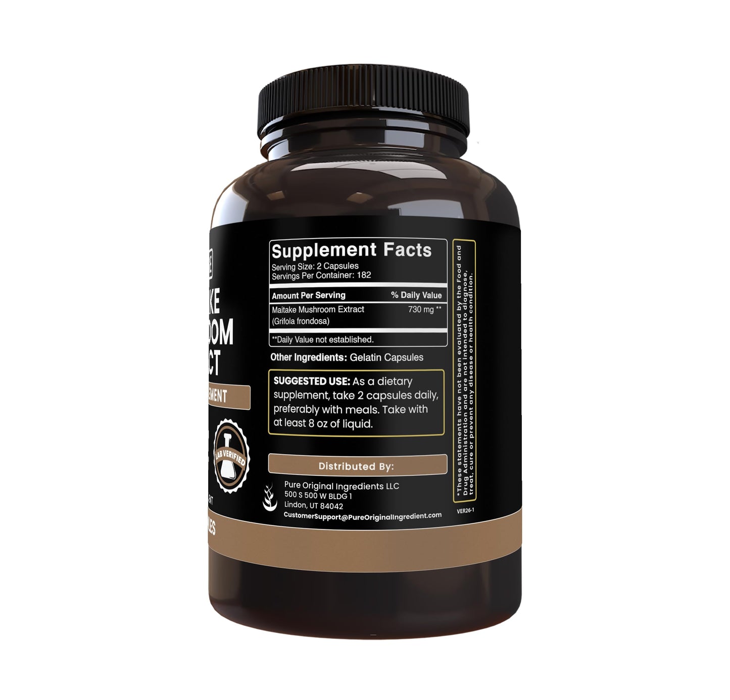 PURE ORIGINAL INGREDIENTS Maitake Mushroom Capsules 365 Count
