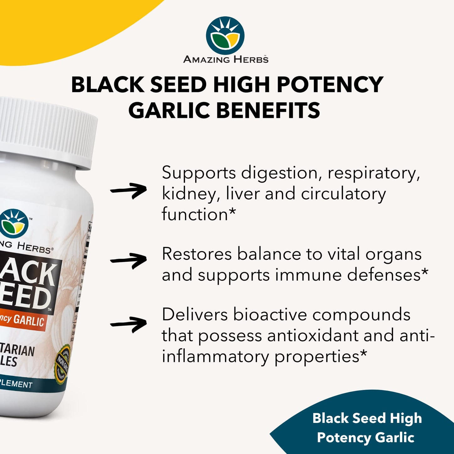 Amazing Herbs Whole Spectrum Black Seed & High Potency Garlic Capsules 100 Count