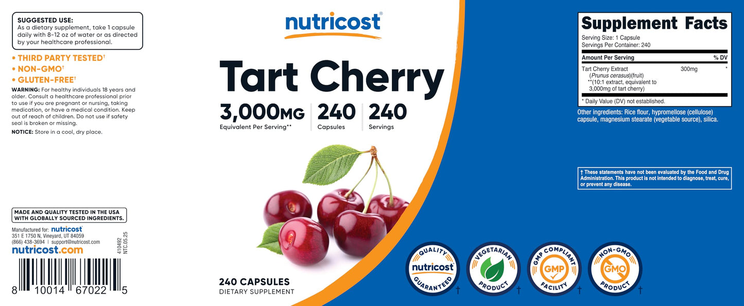 Nutricost Tart Cherry Extract 240 Vegetarian Capsules